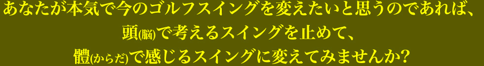 あなたが本気で今のゴルフスイングを変えたいと思うのであれば、頭(脳)で考えるスイングを止めて、體(からだ)で感じるスイングに変えてみませんか?